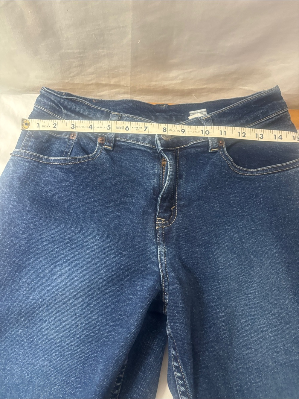 Women's Bootcut Stretch Jeans in Dark Blue - Classic Fit Hems have no fraying